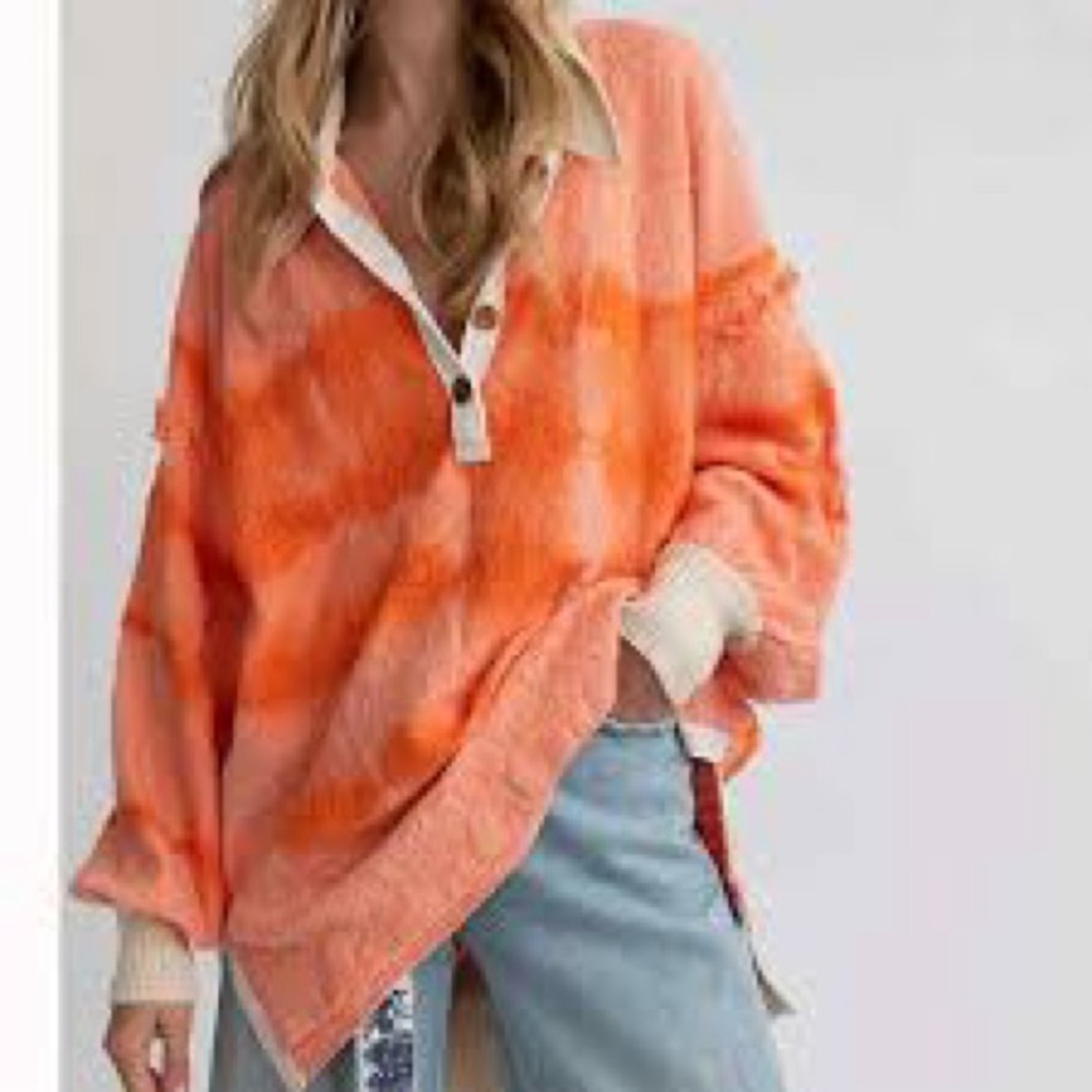 Free People Orange V-Neck Sweater
